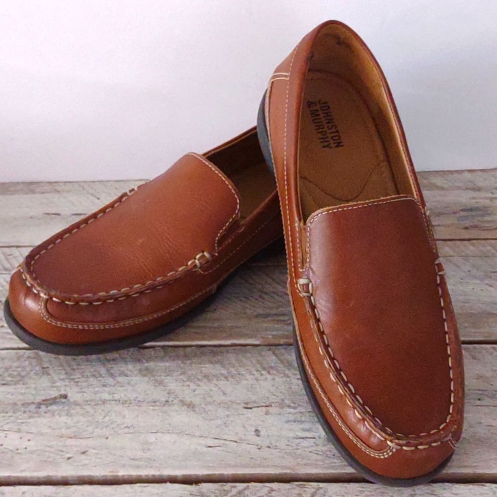 Johnston & Murphy Big Kid Locklin Venetian Brown Leather Slip Ins Shoes Loafers